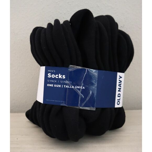 Old Navy 764502-01 Men's One Size 12 Pack Black Athletic Ankle Socks - Picture 1 of 6